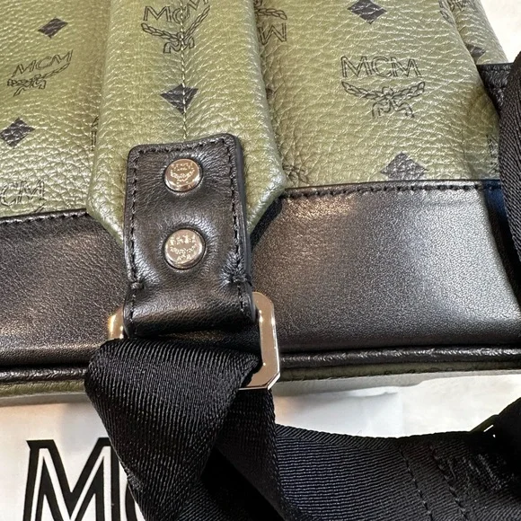 MCM Dark Green Logo Backpack - Picture 15 of 16